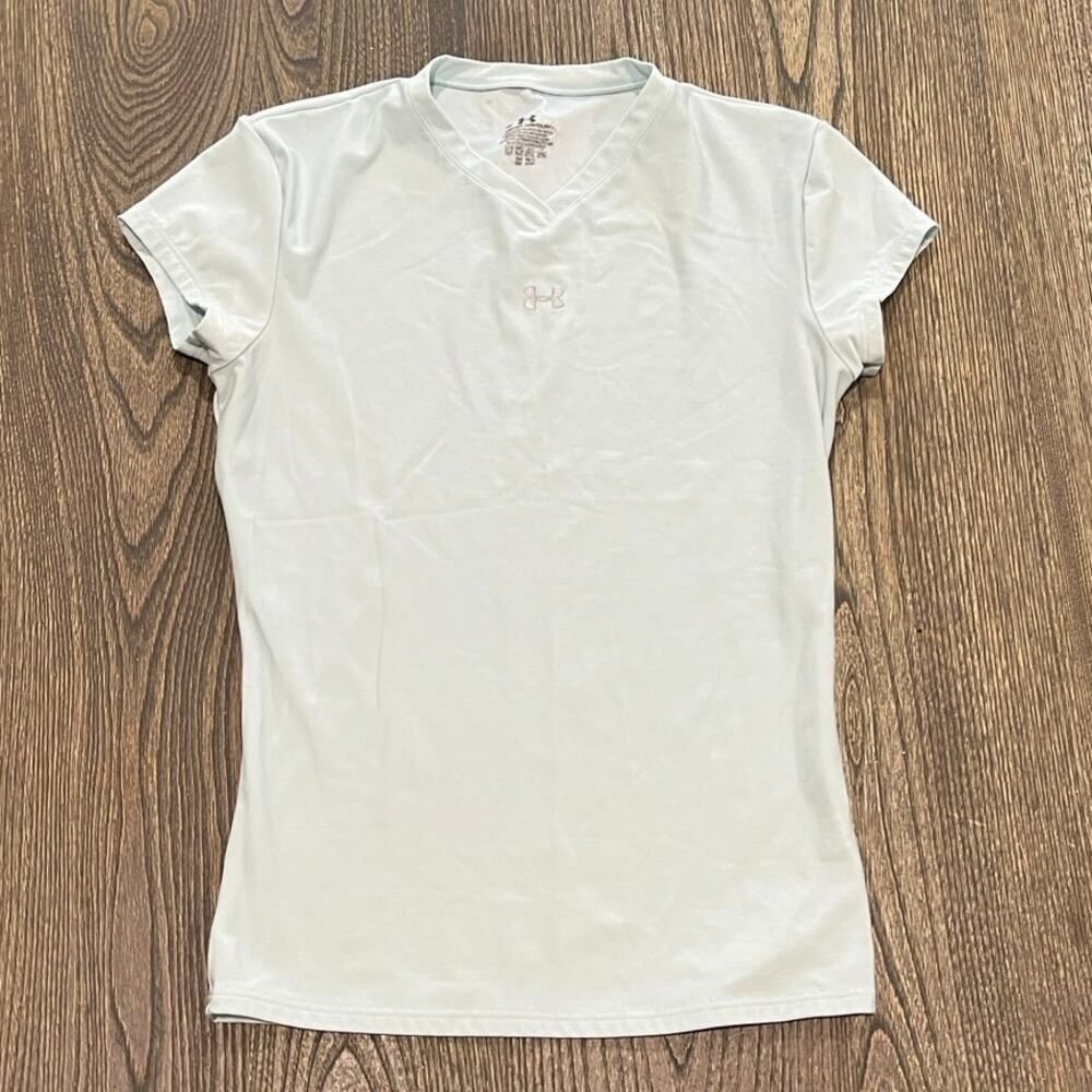 Under Armour Activewear Top V-Neck Short Sleeve Stretch Pullover White Size M